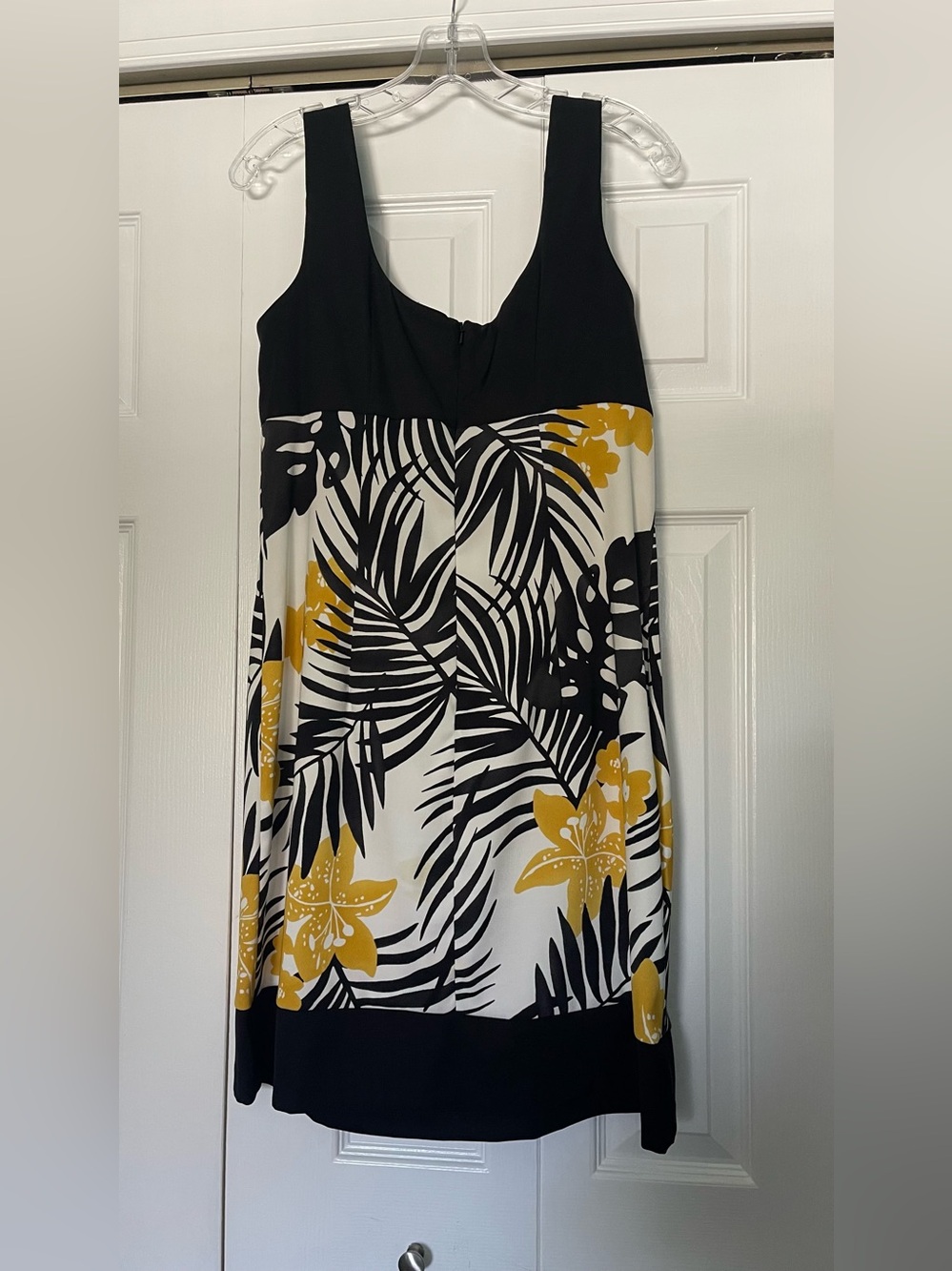 Dress Barn Black, White and Yellow Tropical Print Sleeveless Dress